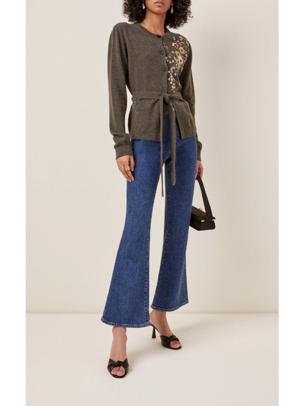 NWT $1330 Cashmere Blend Brock Collection Wool Belted Sweater Cardgan Olive Size - Picture 1 of 6